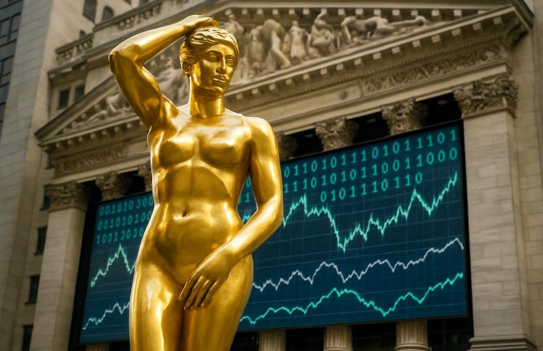 Estátua de Satoshi Nakamoto chega à Bolsa de Nova York e reforça avanço das criptomoedas